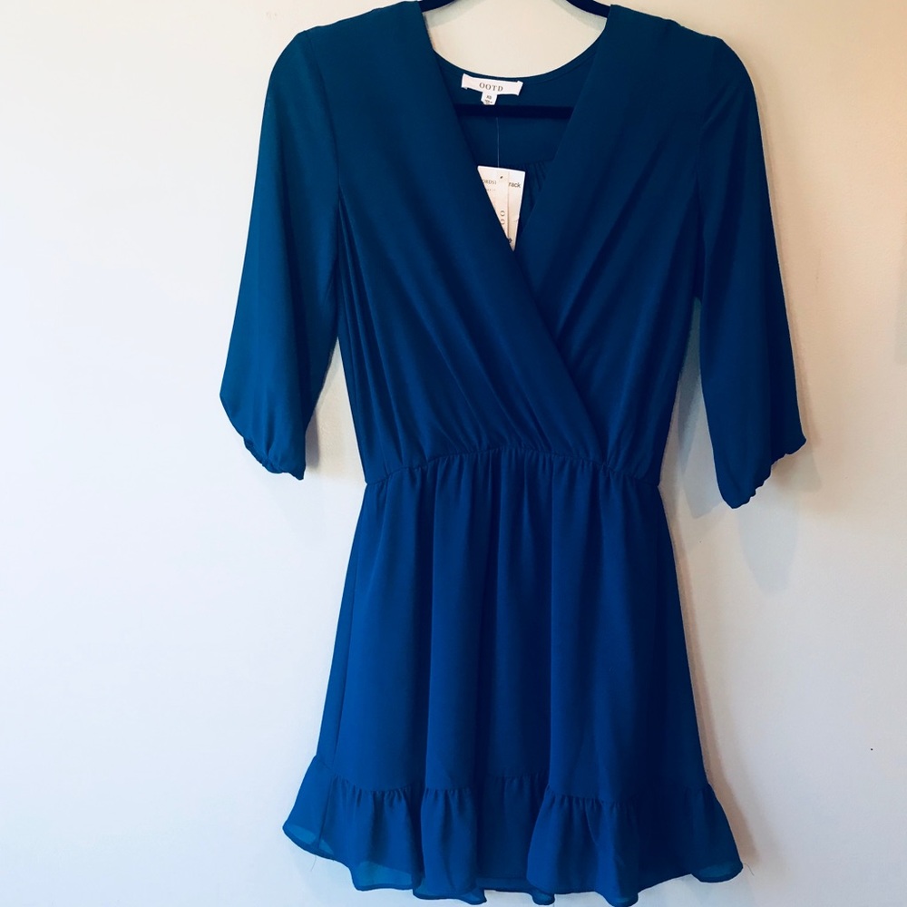 OOTD 3/4 Chiffon Ruffle Hem Wrap Dress